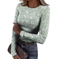 thumbnail image 1 of Long Sleeve Knit Tops for Women Floral Ribbed Tunic Shirts Casual Slim Fit Fall Pullover Tops, 1 of 5