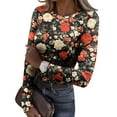 thumbnail image 1 of Long Sleeve Knit Tops for Women Floral Ribbed Tunic Shirts Casual Slim Fit Fall Pullover Tops, 1 of 5