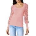 thumbnail image 1 of Long Sleeve Lace Shirts Round Neck Tunic Shirts Rib Knit Hollow Out Slim Fit Blouses 2026 Casual Pullovers Pink,M, 1 of 6