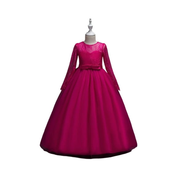 Long Sleeve Lace Tulle Flower Girl Dress Formal Princess Gown for Wedding Party Birthday Performance