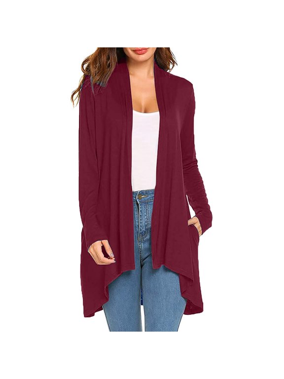 Long Sleeve Lightweight Thin Summer Cardigan for Women Loose Kimono Cover Up (Red XXXL)