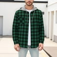 thumbnail image 1 of Long Sleeve Lined Plaid Hoodies for Man Drawstring Fashion Loose Color Block Shirts with Hood Pocket outwear (XL, Green), 1 of 9