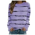 thumbnail image 1 of Long Sleeve Linen Shirt Women Petite Xs Womens Tops Clearance Comfortable Casual Stripe Long Sleeve Round Neck Blouses, 1 of 6