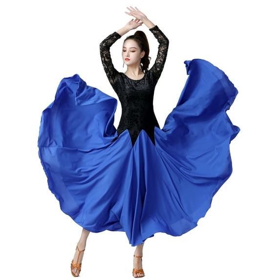 Long Sleeve Long Lace Velvet Modern Dance Practice Performance Dress Outfit Adults