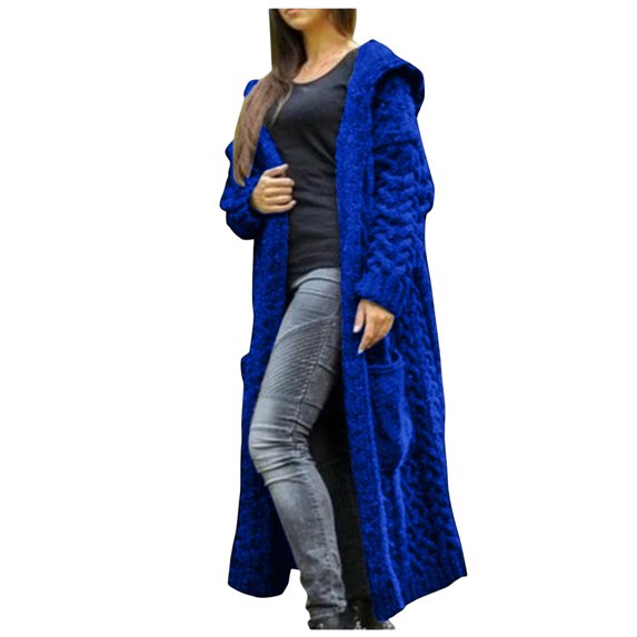 Long Sleeve Loose Fit Hooded Cardigan Cable Knit Design Front Button High Slit for Women Wear