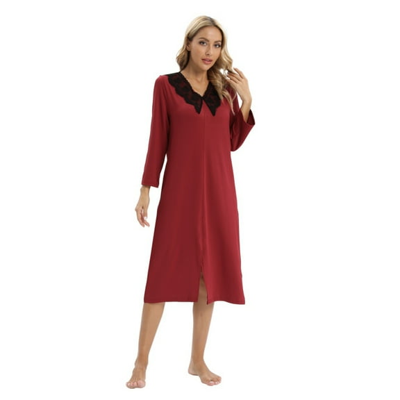 Long Sleeve Loose Nightgown for Women Long Sleeve Sleepshirt Long Nightshirt Maxi Sleep Dress Plus Size Loungewear Full Length Sleepwear