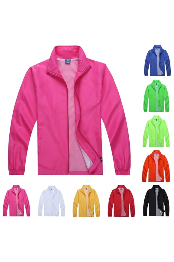Long Sleeve Loose Vintage Coat With Pockets Man Solid-Color Mesh Sports Zipper Long Sleeve Hoodess Casual Outwear Hot Pink S
