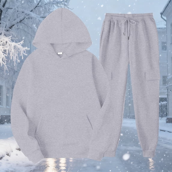 Long Sleeve Loungewear Tracksuit Sweatsuit Set Women Oversized Long Sleeve Hoodie Pullover Sweatshirt Tracksuit Jogger Sweatpants Outfits Gray L