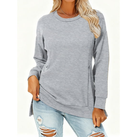 Long Sleeve Maternity Nursing Tops Clothes for Women Side Split Nursing Breastfeeding Sweatshirt