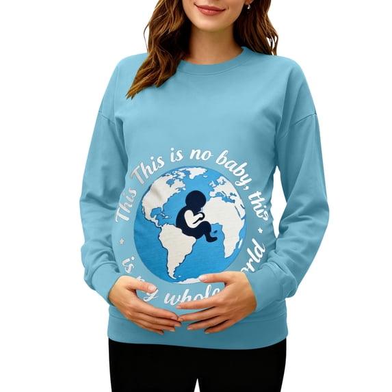Long Sleeve Maternity Shirts for Women Crew Neck Pregnancy Tops Novelty Graphic Side Ruch Pullover