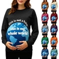 thumbnail image 1 of Long Sleeve Maternity Shirts for Women Crew Neck Pregnancy Tops Novelty Graphic Side Ruch Pullover, 1 of 6