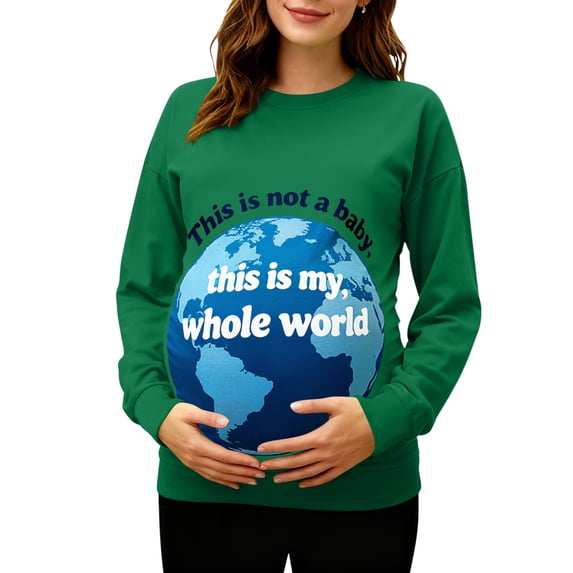 Long Sleeve Maternity Shirts for Women Crew Neck Pregnancy Tops Novelty Graphic Side Ruch Pullover