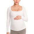 thumbnail image 1 of Long Sleeve Maternity Tops Square Neck Pregnancy Basic Shirts Soft Casual Tee, 1 of 4
