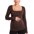 thumbnail image 1 of Long Sleeve Maternity Tops Square Neck Pregnancy Basic Shirts Soft Casual Tee, 1 of 5