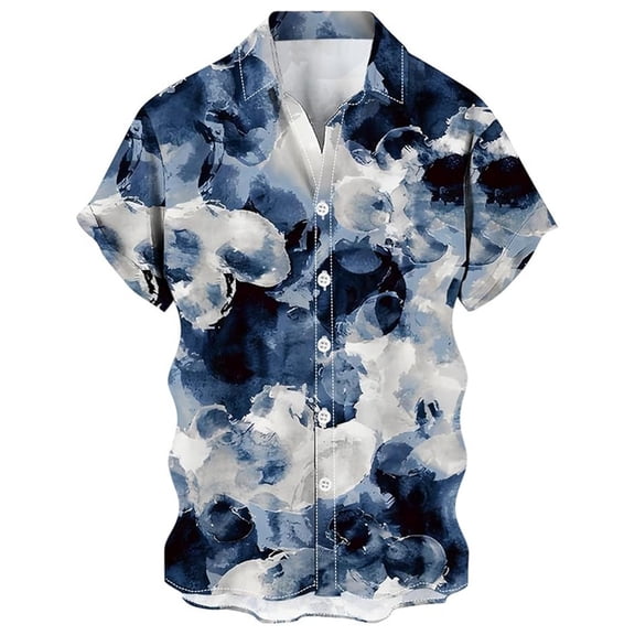 Long Sleeve Men Button Down Polo Shirt Printed Everyday Versatile Style Men Clothes,Dark Blue,M