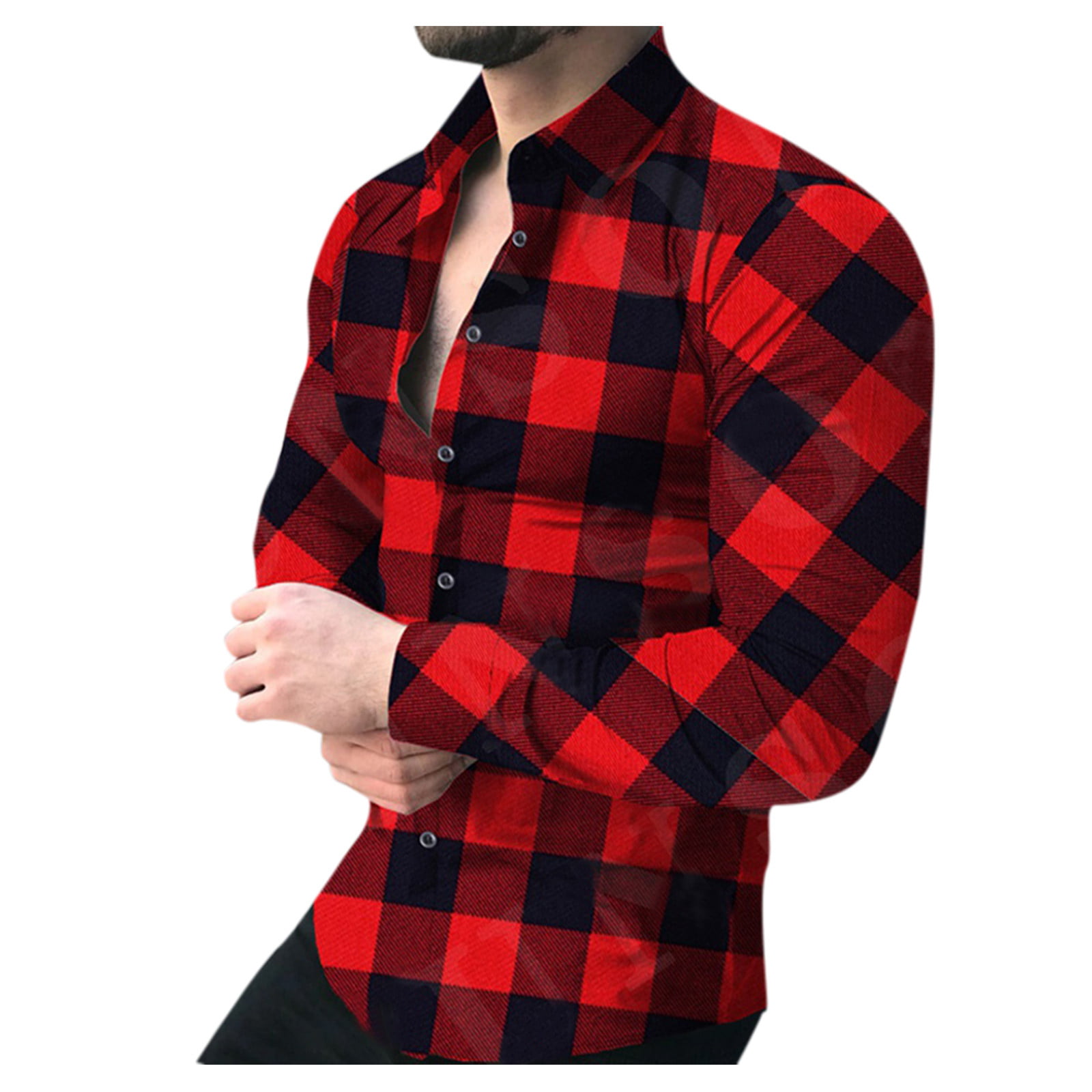 Long Sleeve Men Shirts Fashion Checkered Plaid Cross Matching