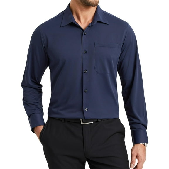 Long Sleeve Mens Dress Shirts Business Solid Stretch Shirts Wrinkle Free Formal Shirts with Pocket