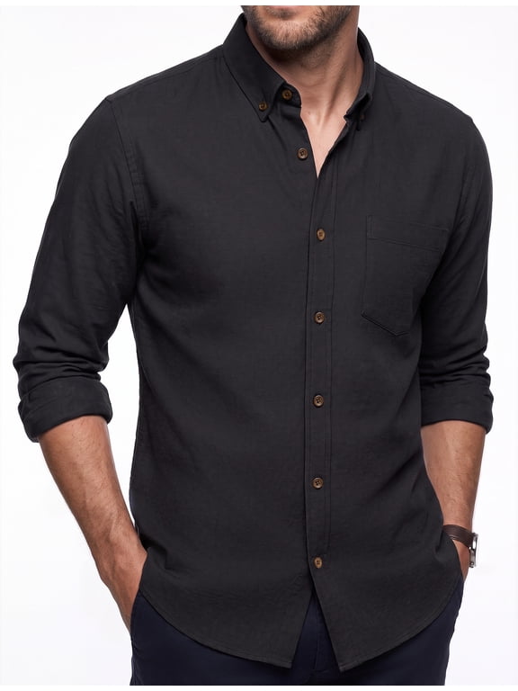 Mens Oxford Long Sleeve Shirts Casual Button Down Shirts with Pocket Business Work Black Dress Shirt