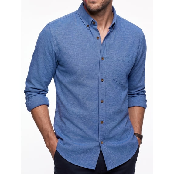 Men's Oxford Shirt Solid Casual Button Down Collar Shirts Long Sleeve Dress Shirts with Pocket XL