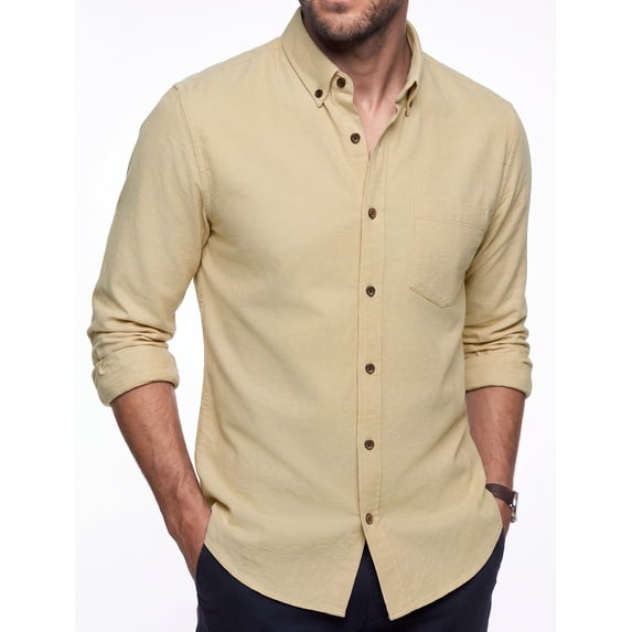 Long Sleeve Oxford Shirts for Mens Casual Button Down Dress Shirt Work Business Solid Shirts Khaki