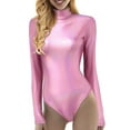 thumbnail image 1 of Long Sleeve Metallic Bodysuit Women Shiny Dance Leotard Turtleneck Latex Bodysuit, 1 of 6