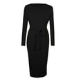 thumbnail image 1 of Long Sleeve Midi Dresses for Women Loose Crew Neck Casual Belted Waist Dress 2025 Fall Business Office Pencil Dress, 1 of 4