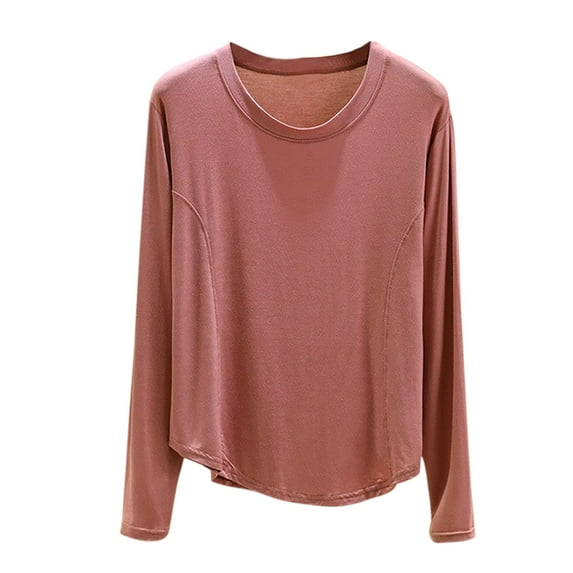 Long Sleeve Modal Cotton T-shirts for Women Fall Soft Pajamas Tops Sleepwear Solid Color Loose Lounge Sleep Tshirts (M, Pink)