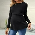 thumbnail image 1 of Long Sleeve Neck Blouses Shirts Solid Color Women Top Long Sleeved Shirt Maternity Clothing Breastfeeding Button Top Black XXL, 1 of 5