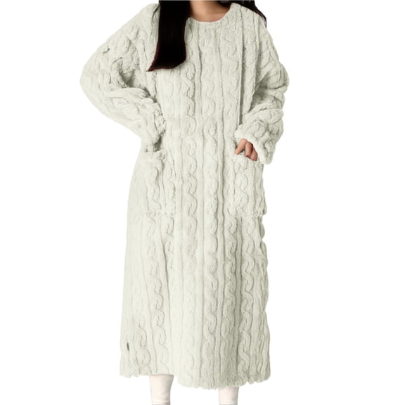 Long Sleeve Nightgowns for Women, Hugcore Winter Women's Long Sleeve Nightgown Flannel Dress Pullover Loungewear Sleep Dress Flannel Night Gowns for Adult Women White, L