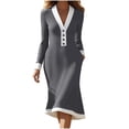 thumbnail image 1 of Long Sleeve Office Dresses for Women Color Block Formal Work Business Spring Elegant Dress with Pockets Dark Gray, XL, 1 of 7