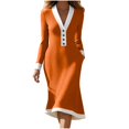 thumbnail image 1 of Long Sleeve Office Dresses for Women Color Block Formal Work Business Spring Elegant Dress with Pockets Orange, M, 1 of 7