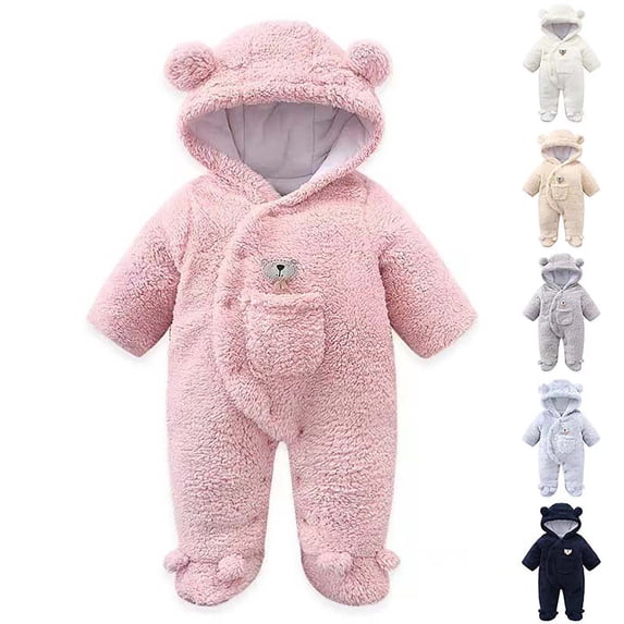 Long Sleeve One-Piece Romper Hoodie Winter New Baby Placket And Velvet Jumpsuit for Baby Outdoor Climbing Clothes Light Blue 9-12 Months