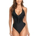 thumbnail image 1 of Long Sleeve One-Piece Swimsuit Women's Backless Fringe Tassel One Piece Swimsuit Cutout Backless Bathing Suit Bikini Swimwear Womens Swimsuits One-Piece Black S, 1 of 9