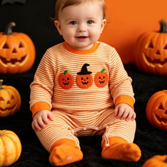 Long Sleeve Onesies Baby Boy Ghost Embroidery Romper Jumpsuit