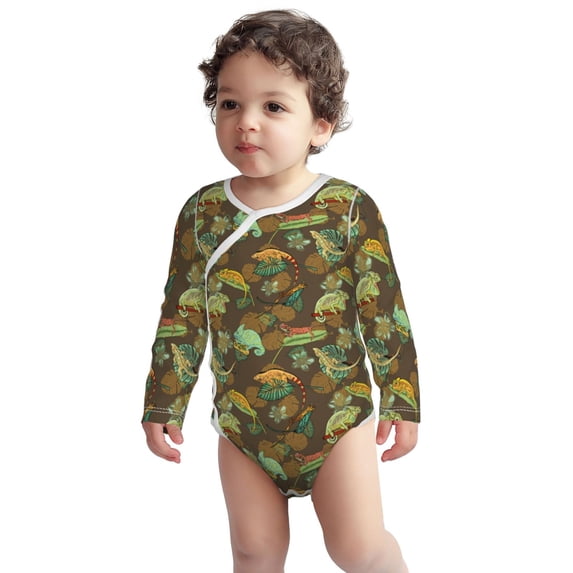 Long Sleeve Onesies Girl Boy, Artistic Cute Lizard Chameleon Green Cute Comfy Cotton Unisex Baby Onsies Bodysuits Clothes, Soft Side Snap Onesies for Infant Baby Girls and Boys 0-24 Months