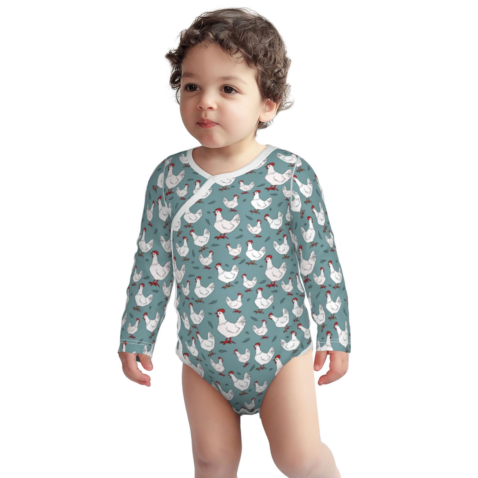 Long Sleeve Onesies Girl Boy, Farm Birds Soft Cotton Unisex Baby Onsies