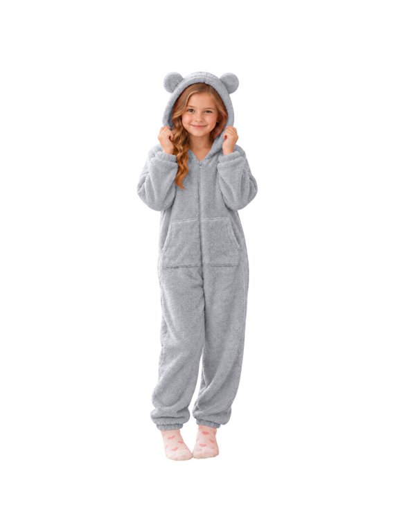 Long Sleeve Onesies Girl,Warm Solid Color Hooded Jumpsuits Full Zip Outfits for Winter Bodysuit