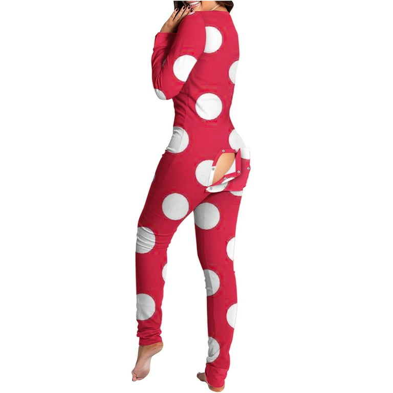 Long Sleeve Onesies Rompers Womens Fashion Butt Flap Pajamas Functional Buttoned One Piece Bodysuit Jumpsuit Small Red Walmart
