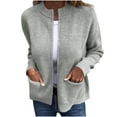 thumbnail image 1 of Long Sleeve Open Front Sweaters for Women Full Zip Cable Knit Cardigan Solid Color Knitted Cropped Outwear with Pockets (Gray M), 1 of 1