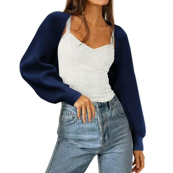 Long Sleeve Open Front Women's Bolero Shrug Sweater Knitted Cropped Cardigan Y2K Tops