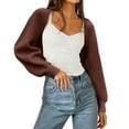 thumbnail image 1 of Long Sleeve Open Front Women's Bolero Shrug Sweater Knitted Cropped Cardigan Y2K Tops, 1 of 4