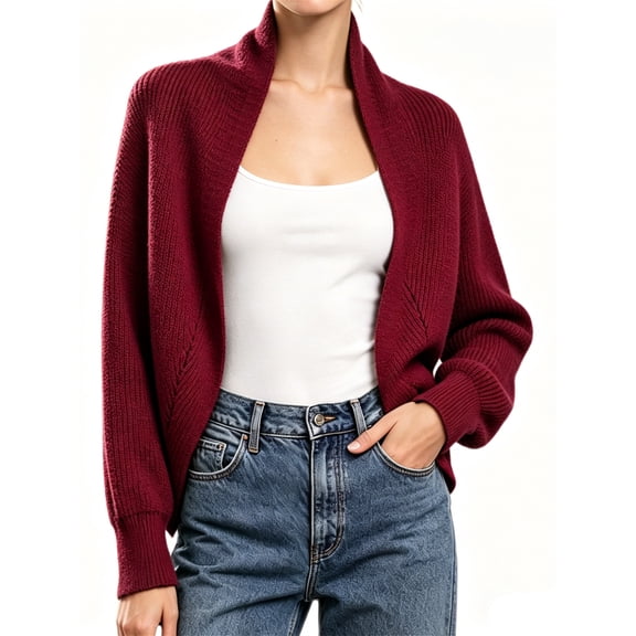 Long Sleeve Open Front Women's Bolero Shrug Sweater Knitted Cropped Cardigan Y2K Tops