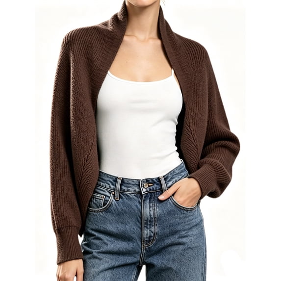 Long Sleeve Open Front Women's Bolero Shrug Sweater Knitted Cropped Cardigan Y2K Tops