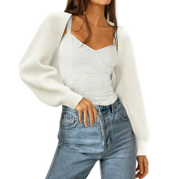 Long Sleeve Open Front Women's Bolero Shrug Sweater Knitted Cropped Cardigan Y2K Tops