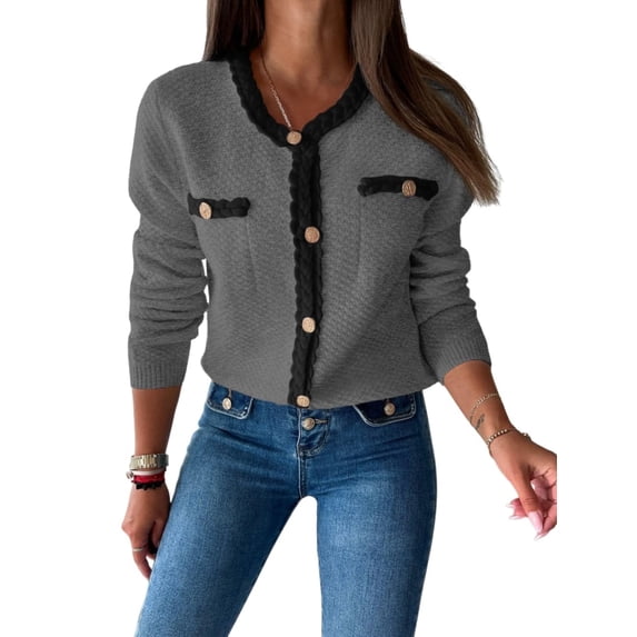 Long Sleeve Open Front Womens Button Up Cable Knit Cardigan Fall Trendy Sweater Jacket with Pockets
