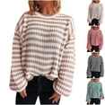 thumbnail image 1 of Long Sleeve Outerwear Oversized Sweaters Dressy Casual Women's Long Sleeve Round Neck Striped Printed Casual Loose Knitted Sweater Red Xl, 1 of 5