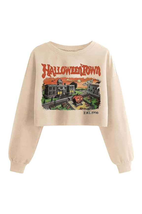 Long Sleeve Outfits for Women Winter Fall Boat Neck Graphic Loose Fit Work Out Gym Happy Vacation Halloween Running Pullover Cute Outfit Sweatshirts Ladies 2025