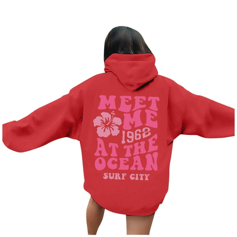 Long Sleeve Oversized Letter Sweatshirt With Pocket Graphic Hoodie For Women Workout Casual Tops Plus Size Fashion Pullover 2024 Fall Winter Preppy Hoodie Hoodies For Women Oversized Sweatshirts Walma...