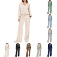 thumbnail image 1 of Long Sleeve Pajama Set Button Up Top with Wide Leg Pants Pocket Design, 1 of 4