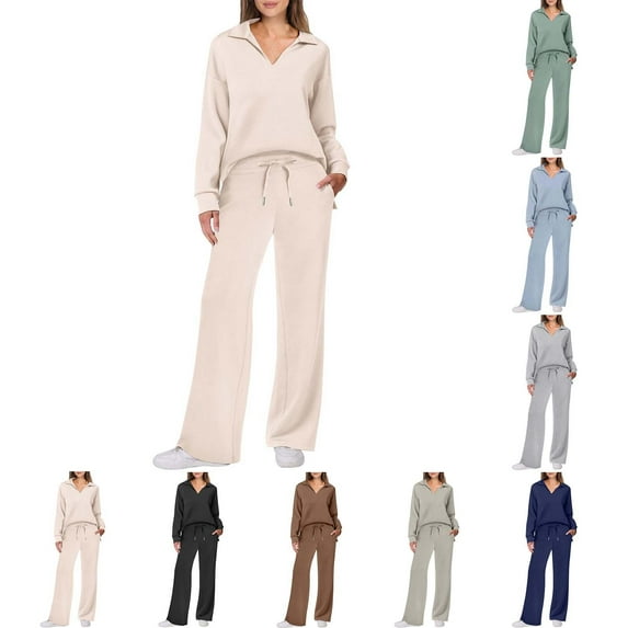 Long Sleeve Pajama Set Button Up Top with Wide Leg Pants Pocket Design
